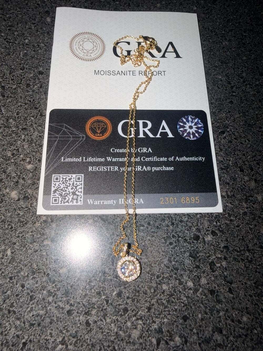 GRA Moissanite Halo Pendant Necklace with Certificate